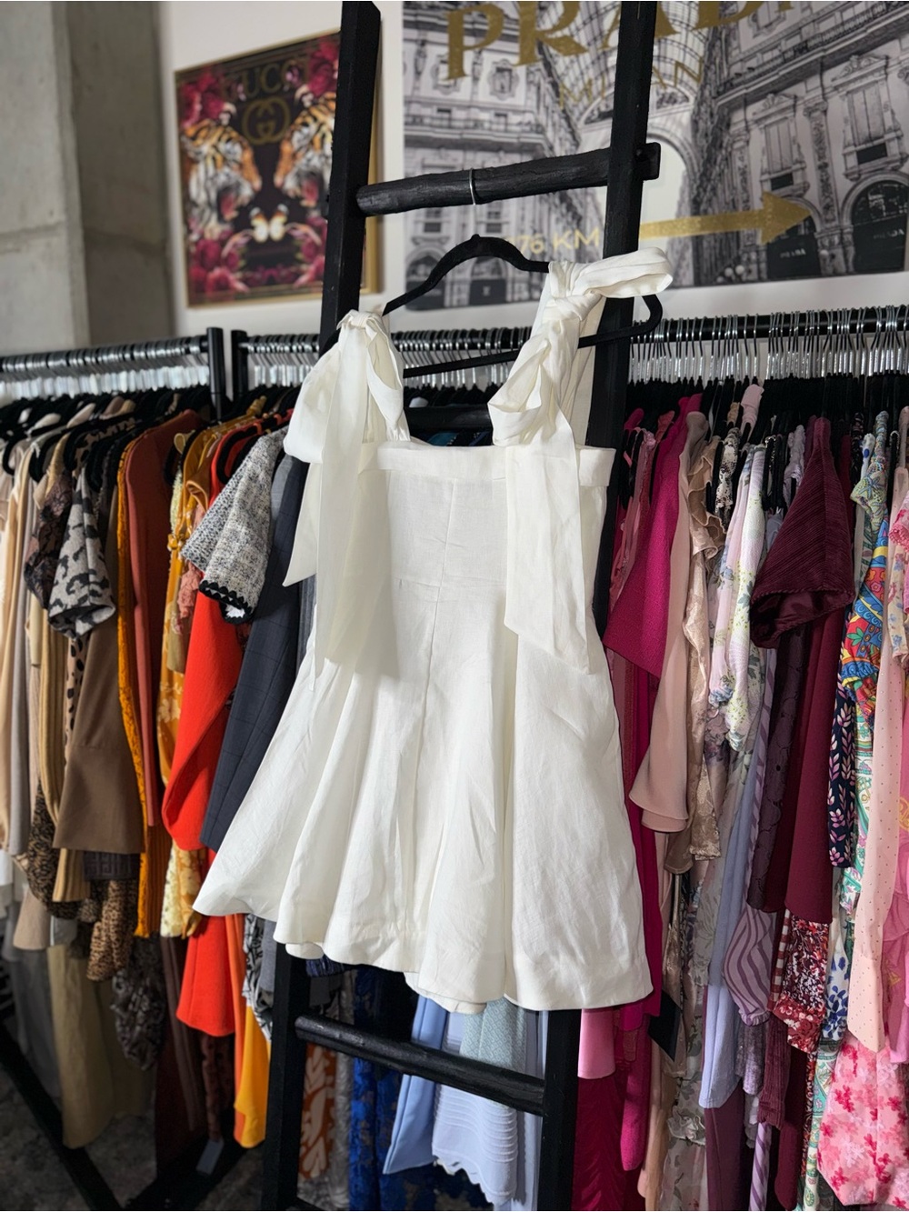 Dissh Aisle White Linen Bow Strap Mini Dress 100% Linen US 6 EUC - Picture 13 of 13